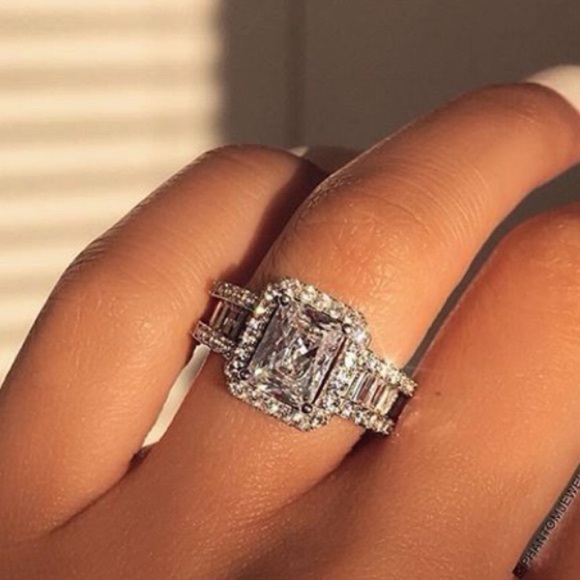 Sterling Silver Baguette Ring Square Cut Zircon - Picture 4 of 11